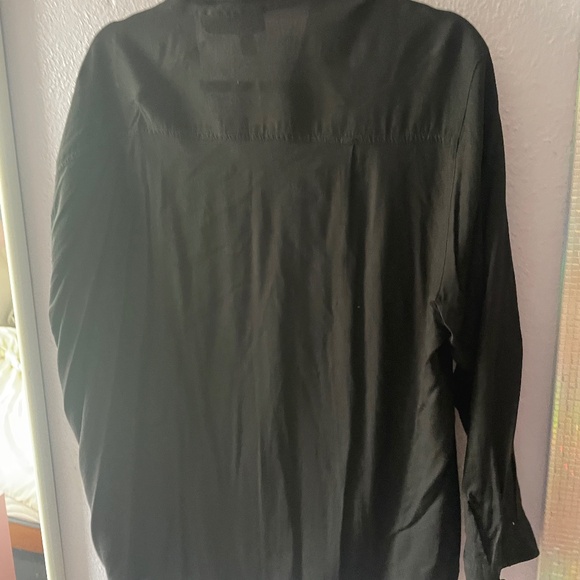 VINTAGE Black Button Down with Checkered Metal Buttons, SK Wear, Size L - Picture 2 of 4